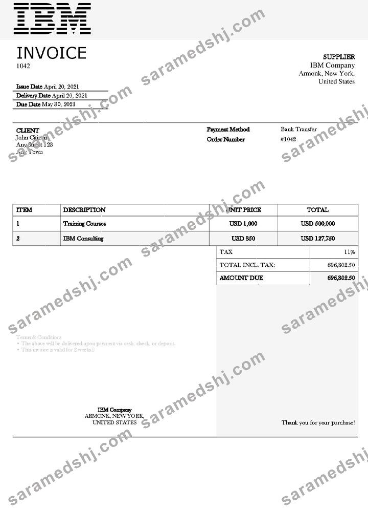 USA IBM invoice template